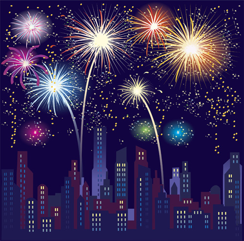 Set of holiday Fireworks design vector material 01 material holiday Fireworks   