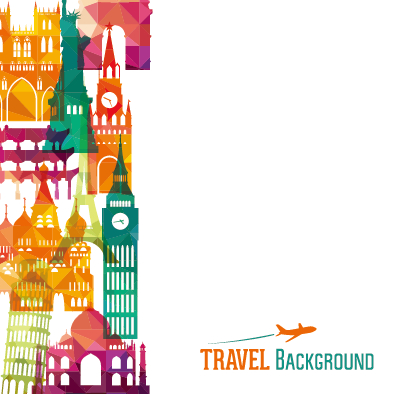 Classic buildings with travel background vector 02 travel classic buildings building background vector background   