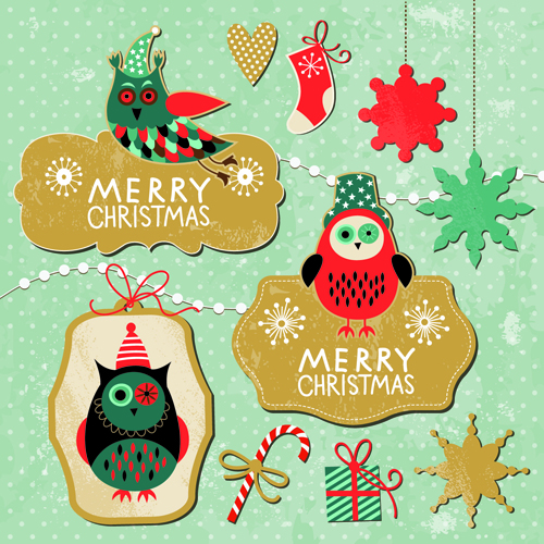 Cartoon cute Christmas labels vintage style vector 04 Vintage Style vintage labels label cute christmas cartoon   