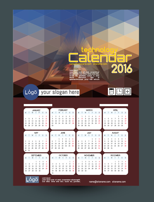 Technology background with 2016 calendar vector 03 technology calendar background 2016   