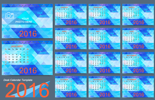 2016 New year desk calendar vector material 01 year new material desk calendar 2016   