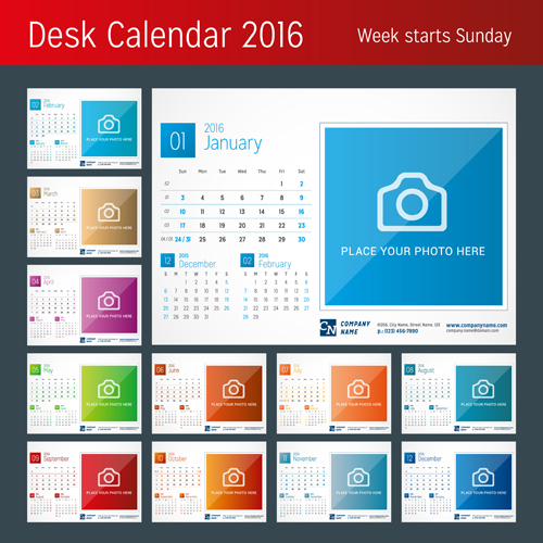 2016 New year desk calendar vector material 19 year new material desk calendar 2016   