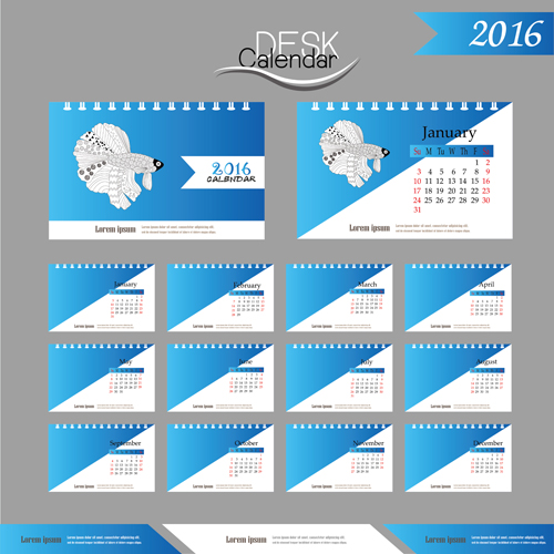 2016 New year desk calendar vector material 11 year new material desk calendar 2016   