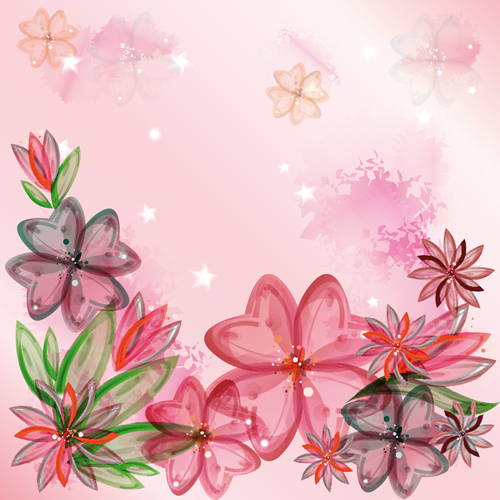 Beautiful pink flowers vector background set 05 pink flowers beautiful background   