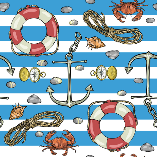 Sea with nautical vector seamless pattern 02 seamless pattern nautical   