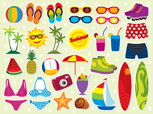 Set of Summer seashore elements vector 04 summer seashore elements element   