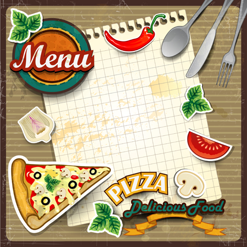 Menu and pizza with text paper vector 02 pizza paper menu   