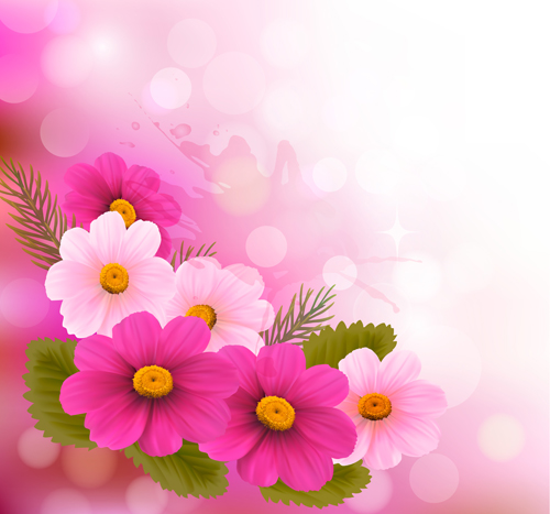 Beautiful pink flowers vector background set 09 pink flowers beautiful background   