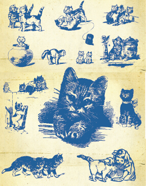 Hand drawing vintage kittens vector material vintage vector material Kittens hand-draw Hand drawing   