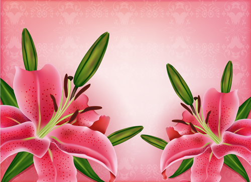 Beautiful pink flowers vector background set 12 pink flowers beautiful background   
