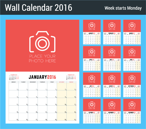 2016 New year desk calendar vector material 67 year new material desk calendar 2016   