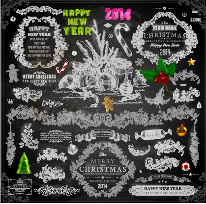 2014 Christmas black decoration and labels vector 04 labels label decoration christmas   