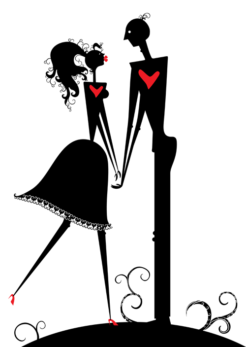 Romantic Love elements with silhouette vector 04 silhouette romantic love elements   