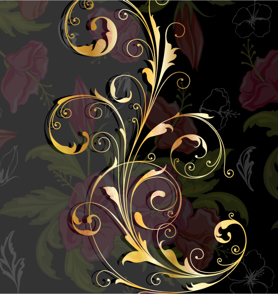 Glossy golden floral ornaments vector background 01 ornaments golden glossy floral   