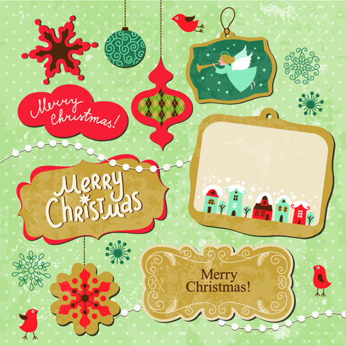 Cartoon cute Christmas labels vintage style vector 01 Vintage Style vintage labels label cute christmas cartoon   