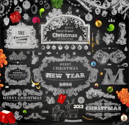 2014 Christmas black decoration and labels vector 01 labels label decoration christmas 2014   