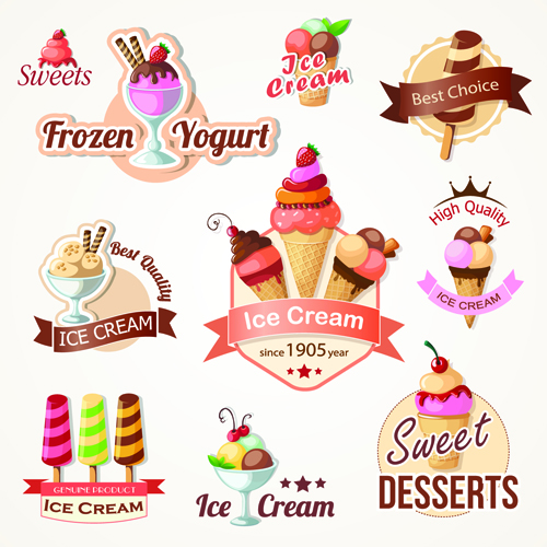 Cute Ice cream logos and labels vector 02 labels label ice cream cute cream   