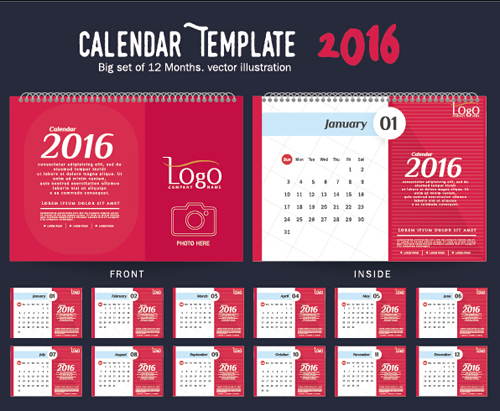 2016 New year desk calendar vector material 03 year new material desk calendar 2016   