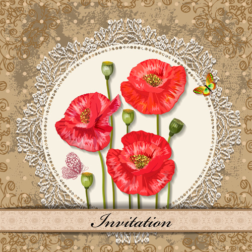 Red Flower invitations cards 04 invitation flower cards card   