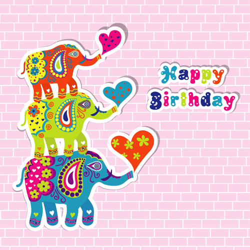 Floral elephants with happy birthday background vector 03 happy birthday floral elephants elephant birthday   