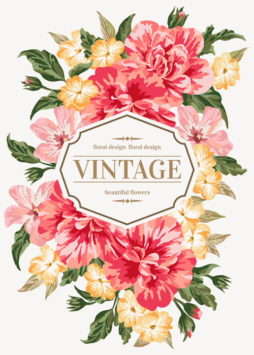 Beautiful flowers with vintage card vectors 03 vintage card vector Beautiful flowers beautiful   