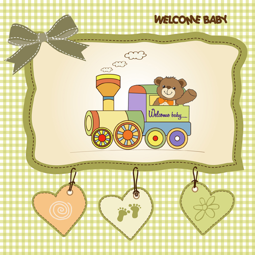 Lovely baby cards vector set 02 teddy bear shower lovely baby   