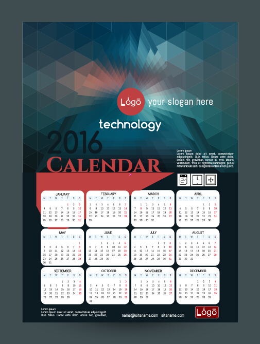 Technology background with 2016 calendar vector 02 technology calendar background 2016   