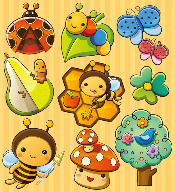 cute cartoon Insects and plants vector 01 plants insects cute cartoon   