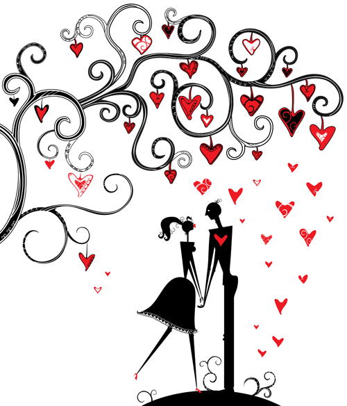 Romantic Love elements with silhouette vector 01 silhouette romantic elements element   