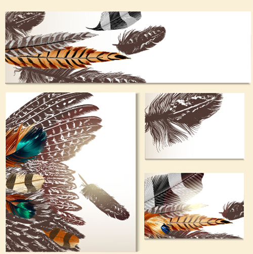 Feathers banner with cards vector 01 feathers cards banner   