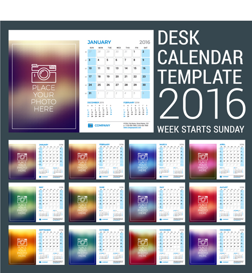 2016 New year desk calendar vector material 09   