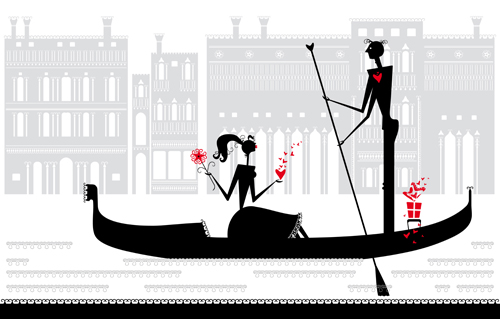 Romantic Love elements with silhouette vector 02 silhouette romantic love elements   