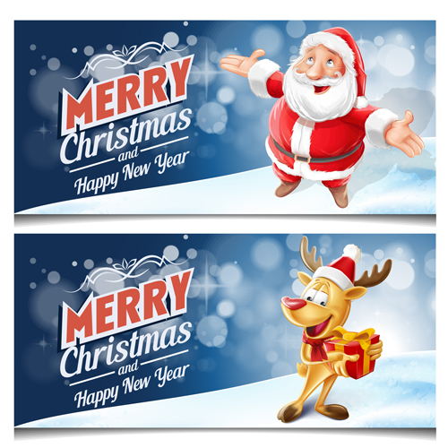 Santa with deer christmas vector banners santa deer christmas banners   