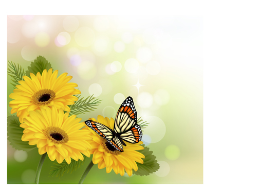 Beautiful butterfly and flower vector background 02 Vector Background green grass flower butterfly beautiful background   