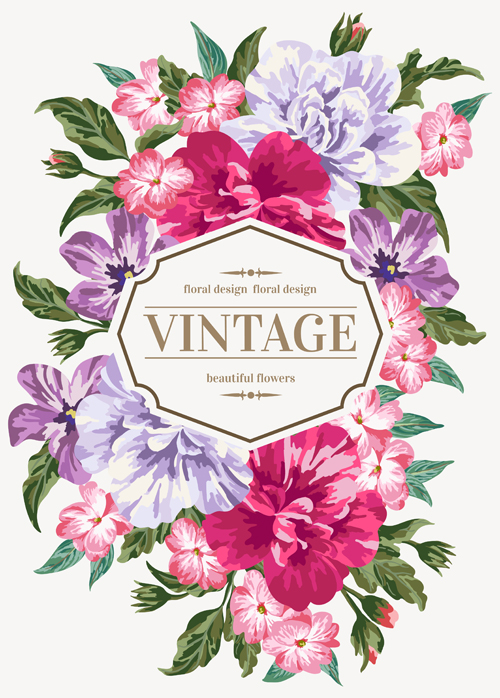 Beautiful flowers with vintage card vectors 02 vintage Beautiful flowers beautiful   