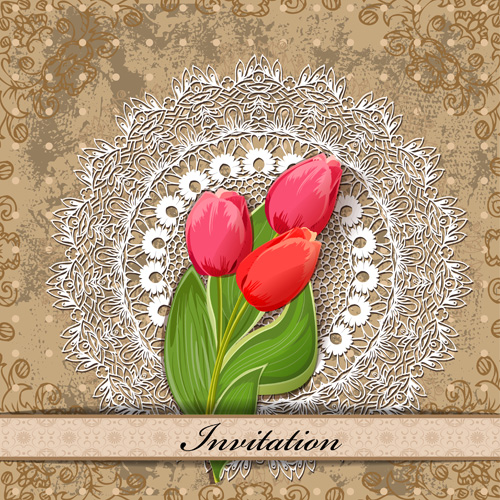 Red Flower invitations cards 03 invitation flower cards card   