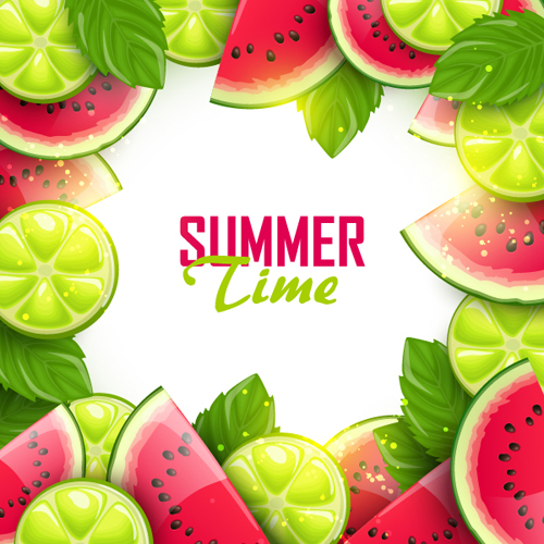 Summer fruits art background vector set 01   