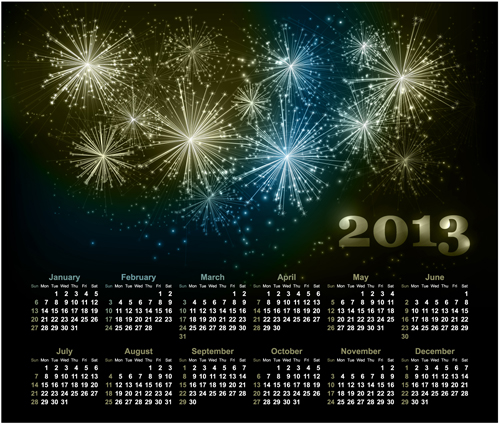 Sparkling Black style Calendars 2013 vector 02 style sparkling calendars calendar black 2013   