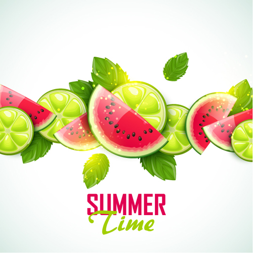 Summer fruits art background vector set 05 summer fruits background   