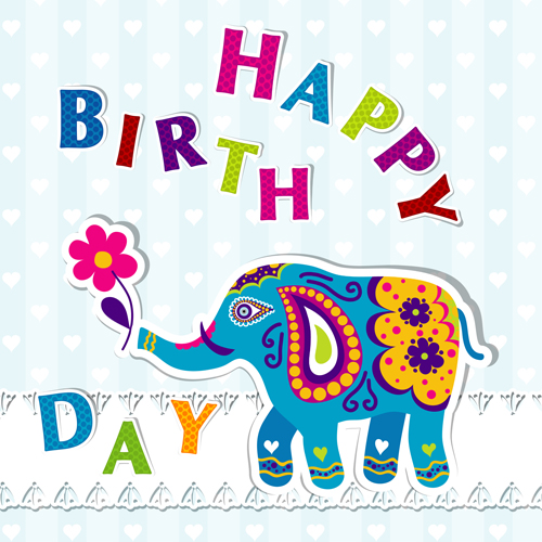Floral elephants with happy birthday background vector 02 happy birthday elephants elephant birthday background vector background   