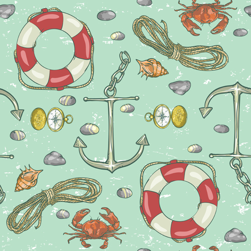 Sea with nautical vector seamless pattern 01 seamless sea pattern nautical   