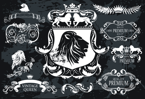 Classical heraldry with ornament labels vector 01 ornament labels heraldry classical   