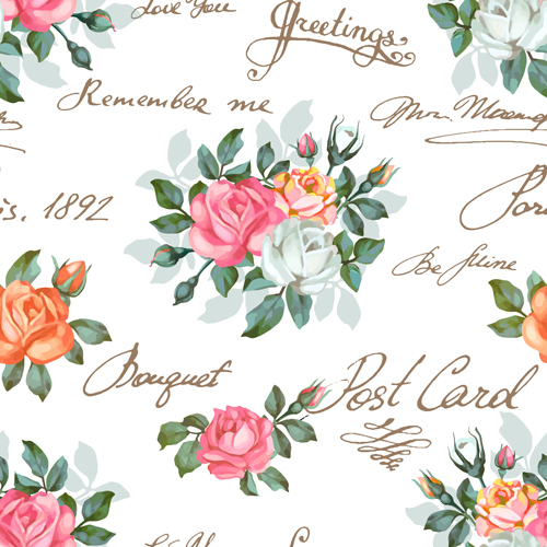 Vintage flowers patterns vector seamless design 02 vintage seamless patterns flowers flower   