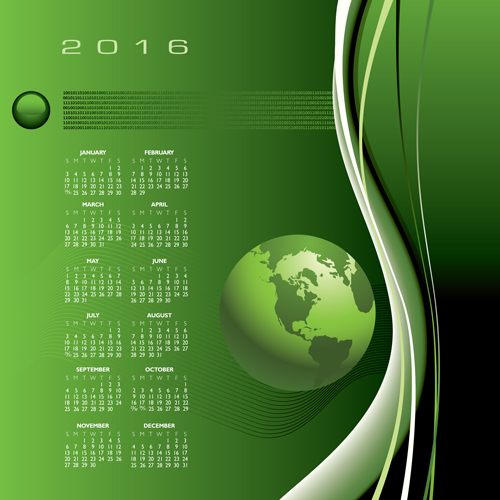 2016 Calendar with green globe vector 01   