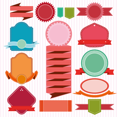 Colored ribbon banners with labels vector material 01 ribbon labels colored banner   