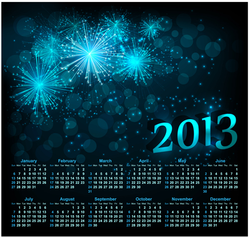 Sparkling Black style Calendars 2013 vector 01 style sparkling calendars calendar black 2013   