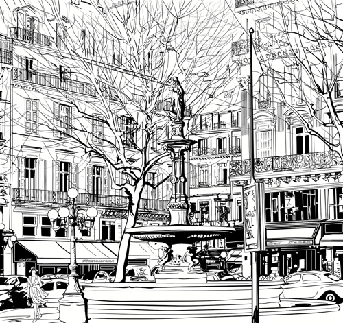 Drawing city buildings and scenery vector 05 scenery drawing city building   