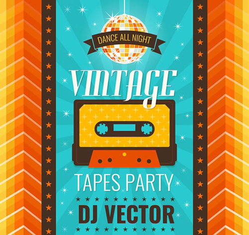 Vintage tapes party poster vector vintage tapes poster party   