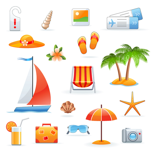 Set of Summer seashore elements vector 01 summer seashore   