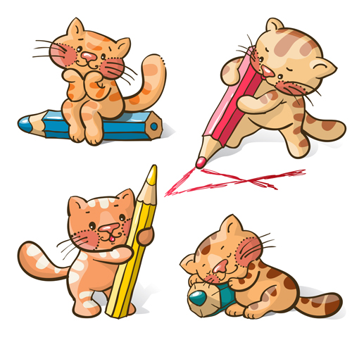 Cute cats and pencil vecto material pencil material cute cat cute cats   